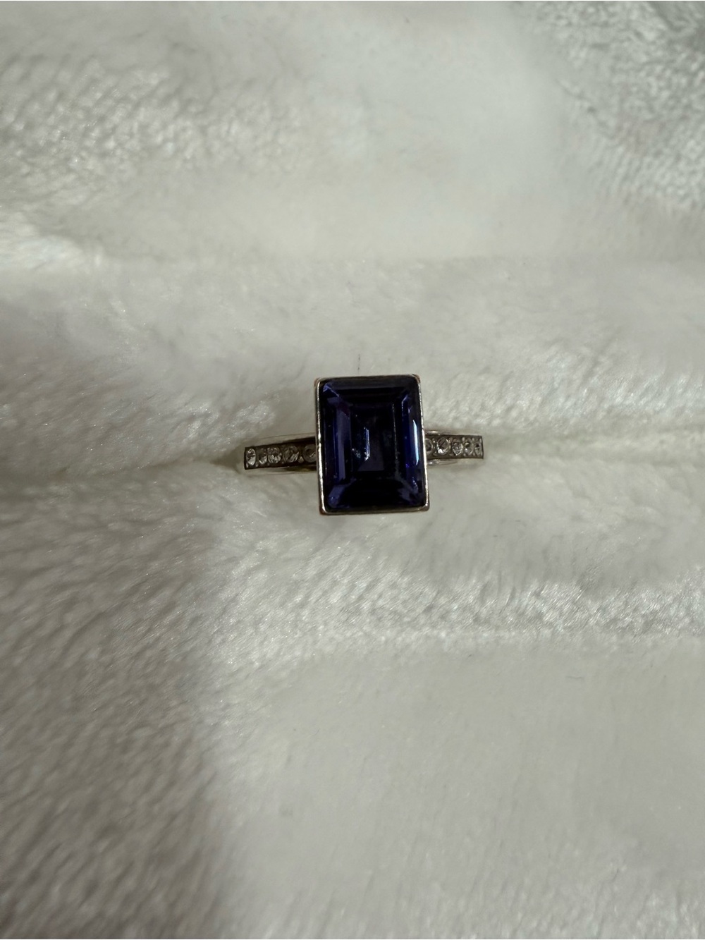 Brighton Silver-Tone Ring with Rectangular Deep purple Stone